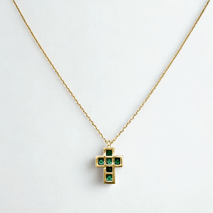 Colgante Cruz con esmeraldas y brillantes - Imagen 1
