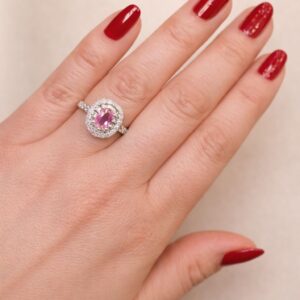 Anillo con Zafiro rosa y diamantes. - Imagen 3