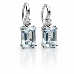 Pendientes agua marina con diamantes. - Imagen 1