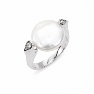 Anillo con Perla flat y Diamantes. - Imagen 1