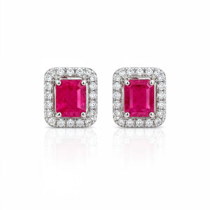 Pendientes con Rubíes y orla de Diamantes. - Imagen 1